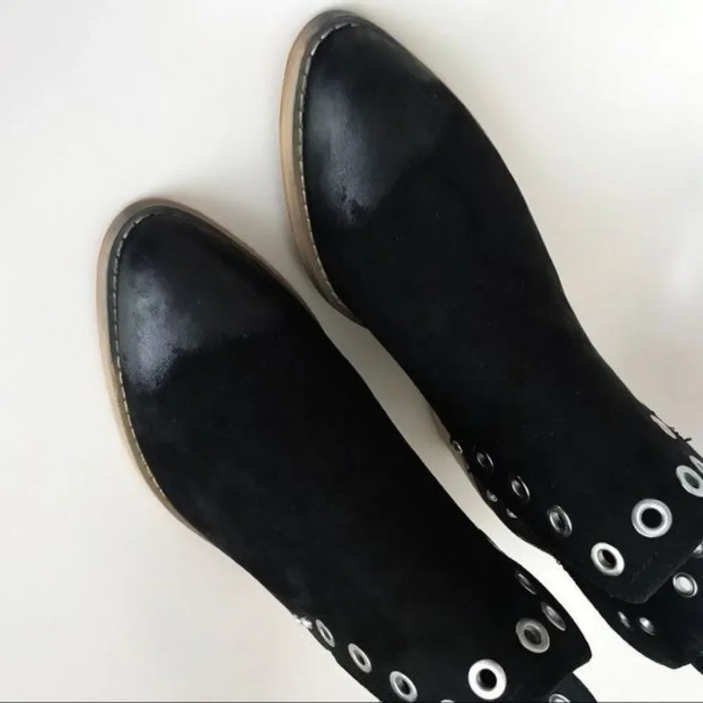 WANTED Western Rivet Grommet Ankle Boots Size 8.5 Black NWOB